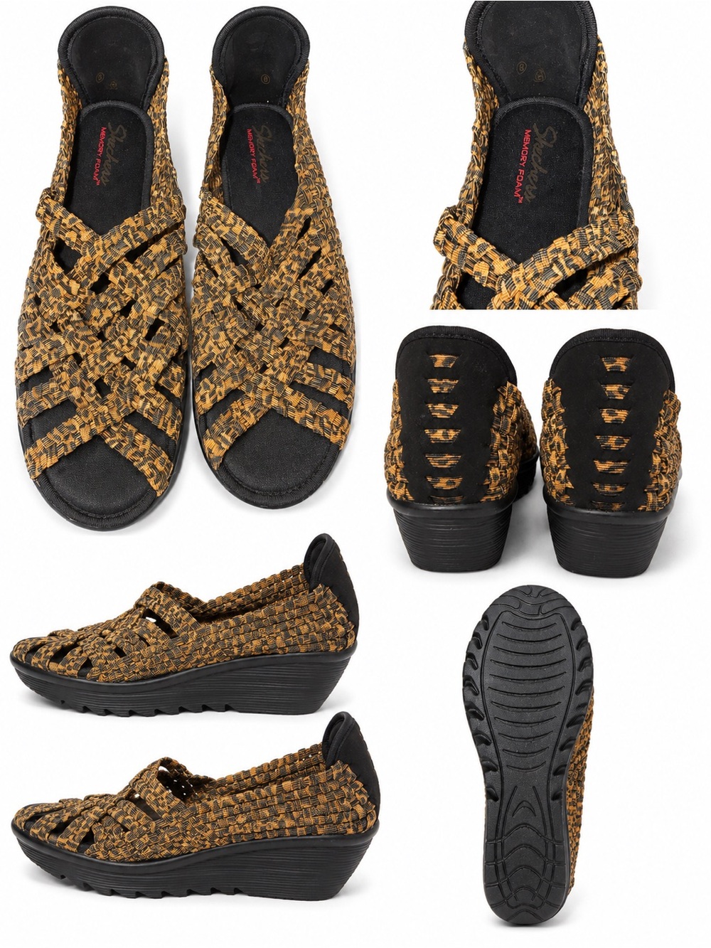 Skechers Woven Slip-On Mules in Black and Tan